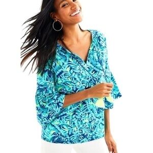 Lilly‎ Pulitzer Del Lago Midnight Cove Cotton Modal Blend Tassel Shirt Top